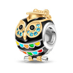 Sterling Silver Happy Graduation Owl Charms With Enamel In Two-Tone Plating