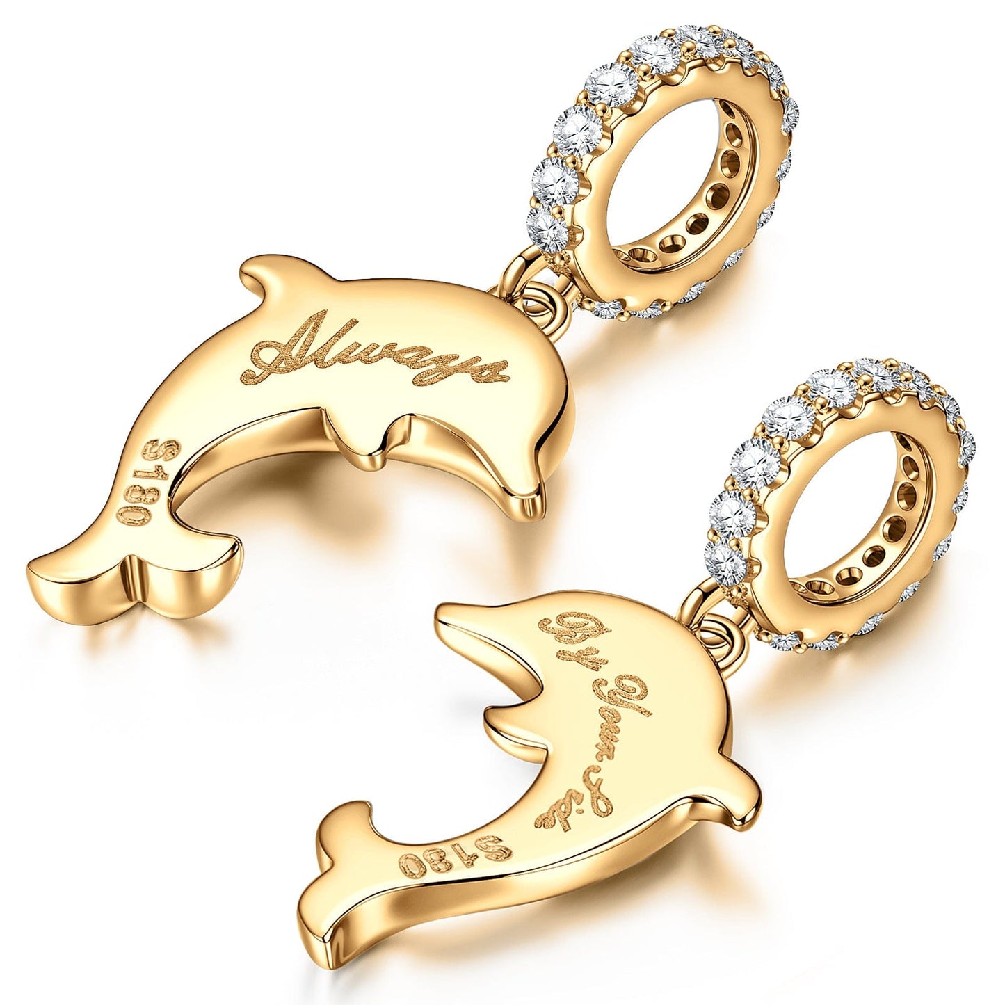 Leaping Dolphins Tarnish-resistant Silver Charms With Enamel In 14K Gold Plated