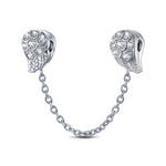 Sterling Silver Angel Wings Charms Safety Chain In White Gold Plated