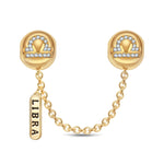 Sterling Silver Libra Constellation Safety Chain With Enamel In 14K Gold Plated
