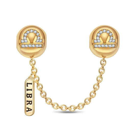 gona- Libra Tarnish-resistant Silver Constellation Safety Chain With Enamel In 14K Gold Plated