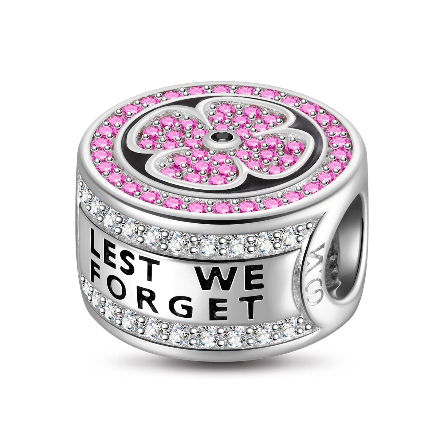 Sterling Silver Plum Blossom Charms With Enamel In White Gold Plated