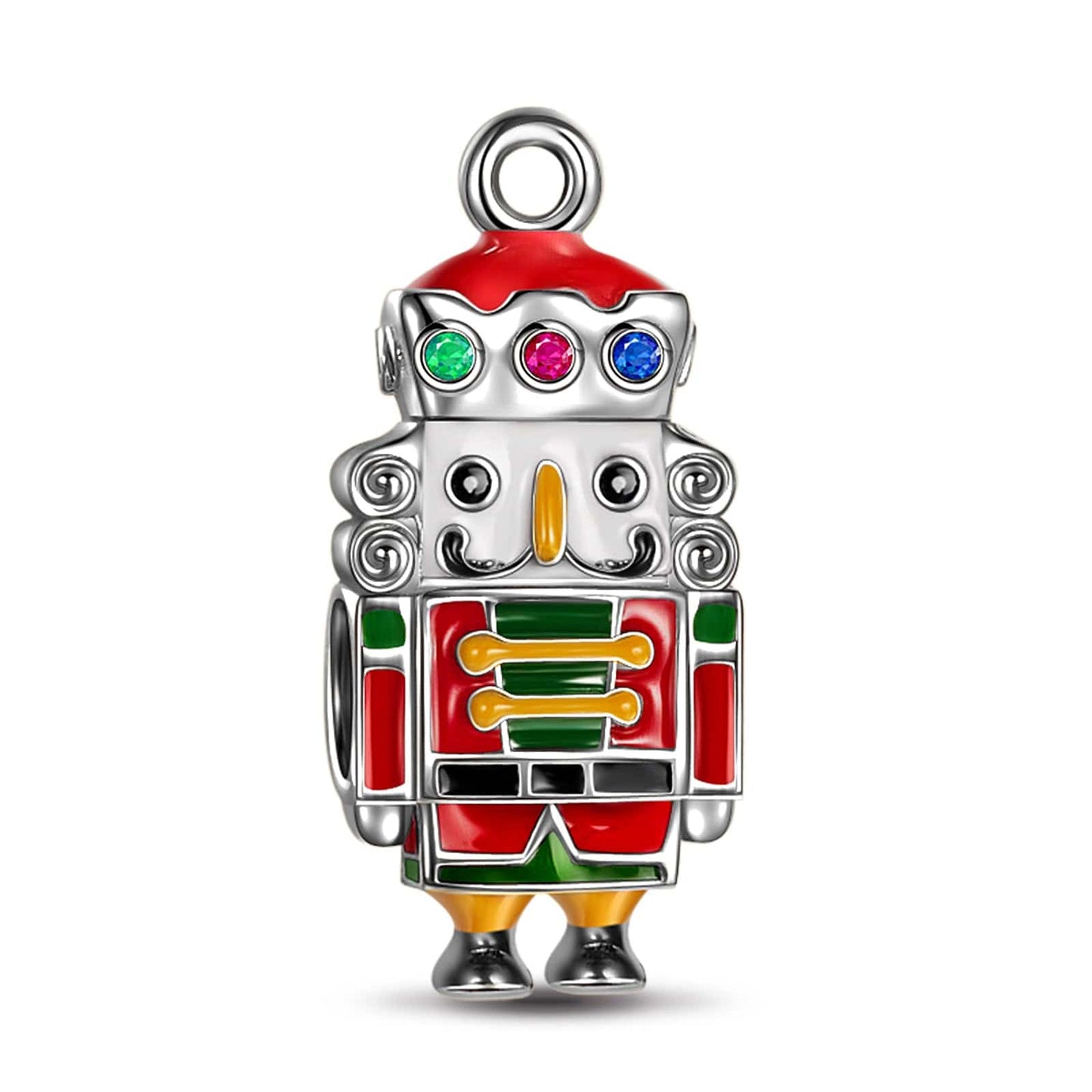 Sterling Silver Nutcracker Soldier Charms With Enamel In White Gold Plated