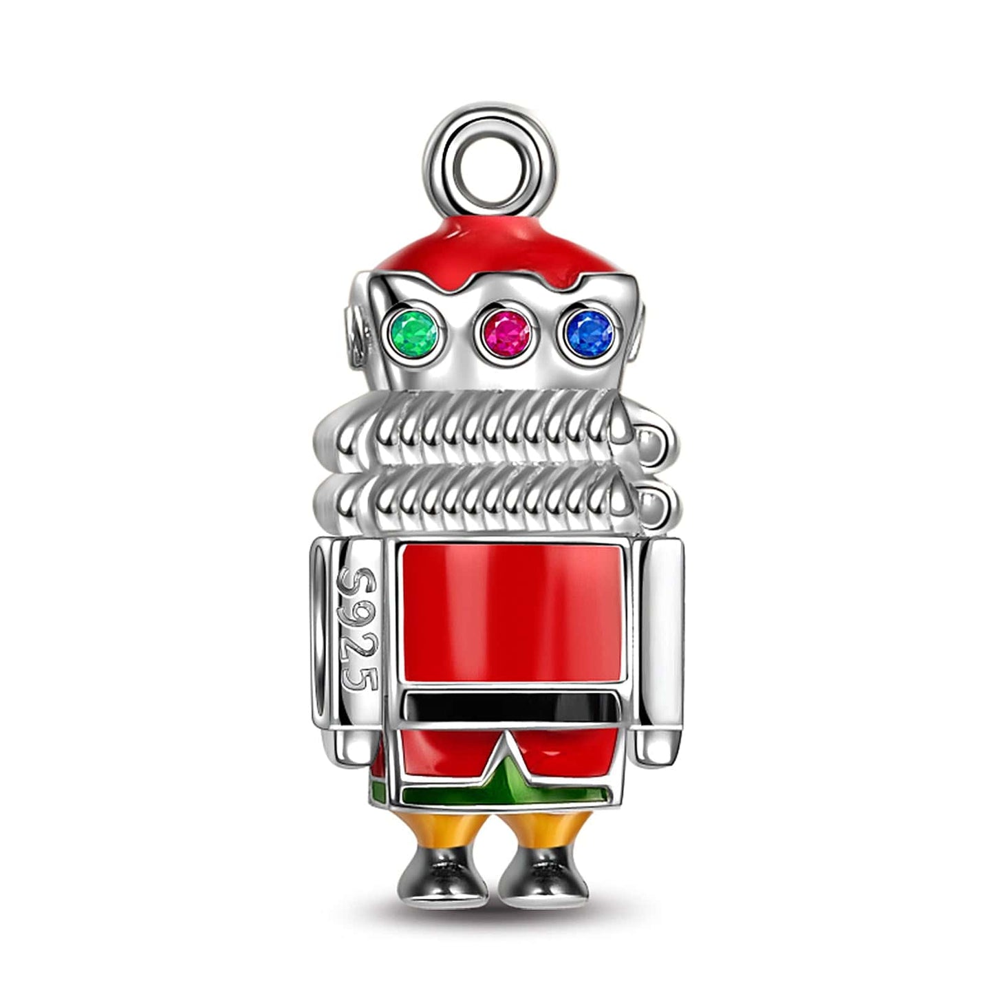 Sterling Silver Nutcracker Soldier Charms With Enamel In White Gold Plated