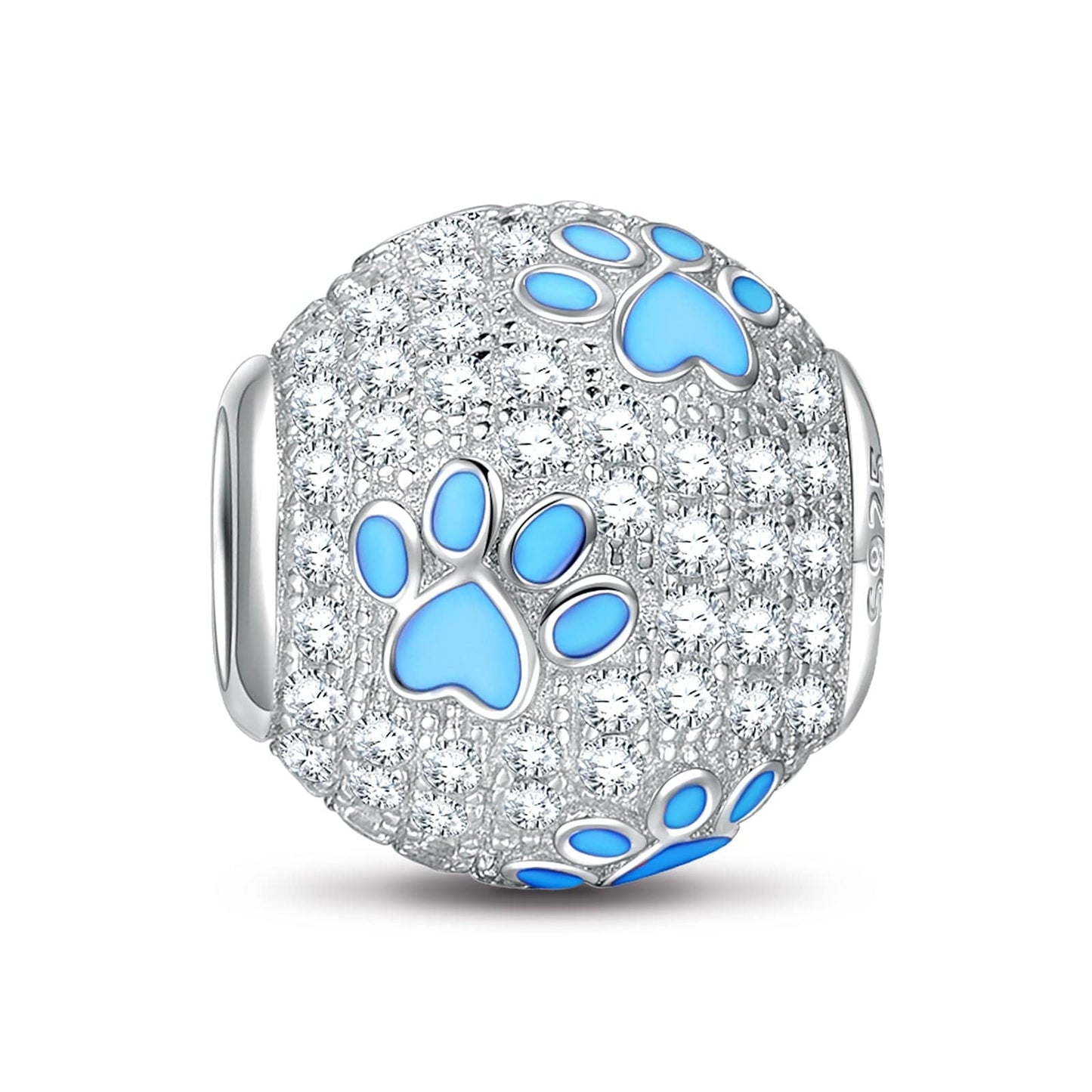 Sterling Silver Puppy Paw Charms With Enamel In White Gold Plated