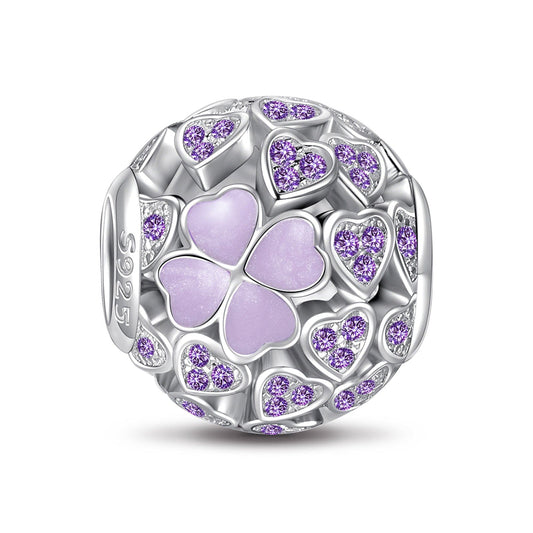 gon- Sterling Silver Purple Lucky Clover Charms With Enamel In White Gold Plated