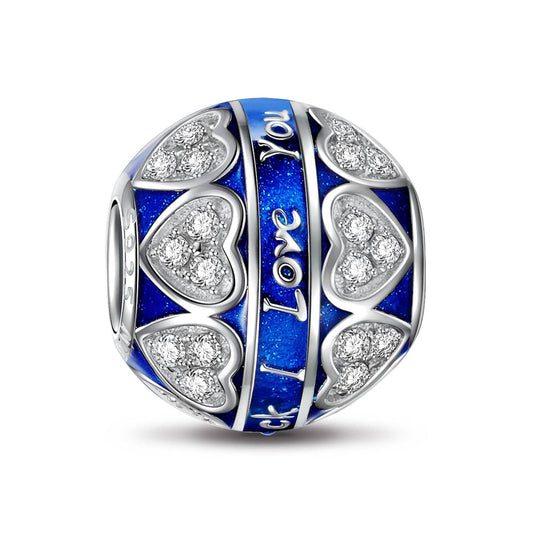 gon- Sterling Silver Blue I Love You Charms With Enamel In White Gold Plated