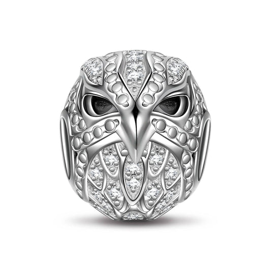gon- Sterling Silver Knight Falcon Charms With Enamel In White Gold Plated