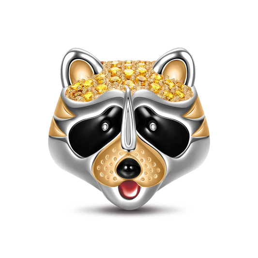 gon- Sterling Silver Clever Raccoon Charms With Enamel In White Gold Plated