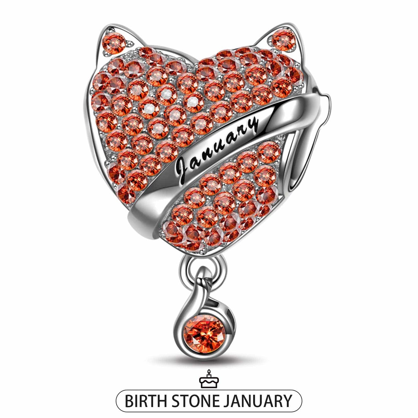 Sterling Silver January Fox Birthday Stone Charms In White Gold Plated