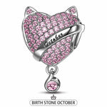 Sterling Silver October Fox Birthday Stone Charms In White Gold Plated