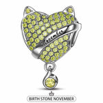 Sterling Silver November Fox Birthday Stone Charms In White Gold Plated