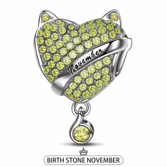 gon- Sterling Silver November Fox Birthday Stone Charms In White Gold Plated