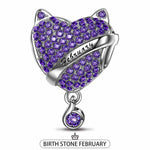 Sterling Silver February Fox Birthday Stone Charms In White Gold Plated