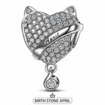 Sterling Silver April Fox Birthday Stone Charms In White Gold Plated