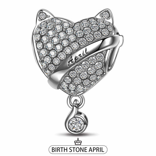 gon- Sterling Silver April Fox Birthday Stone Charms In White Gold Plated