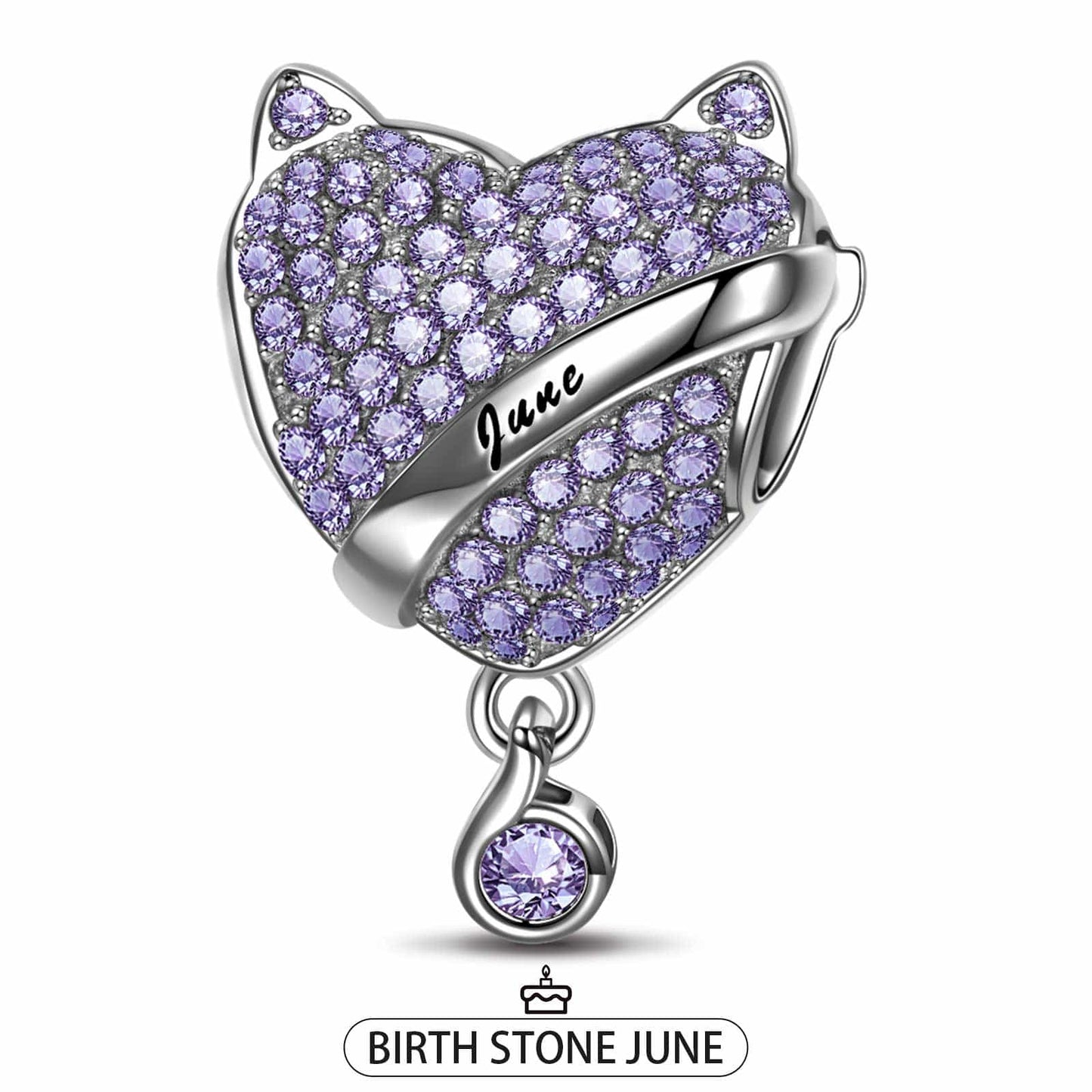 Sterling Silver June Fox Birthday Stone Charms In White Gold Plated