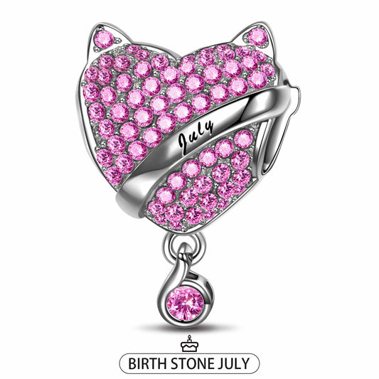 gon- Sterling Silver July Fox Birthday Stone Charms In White Gold Plated