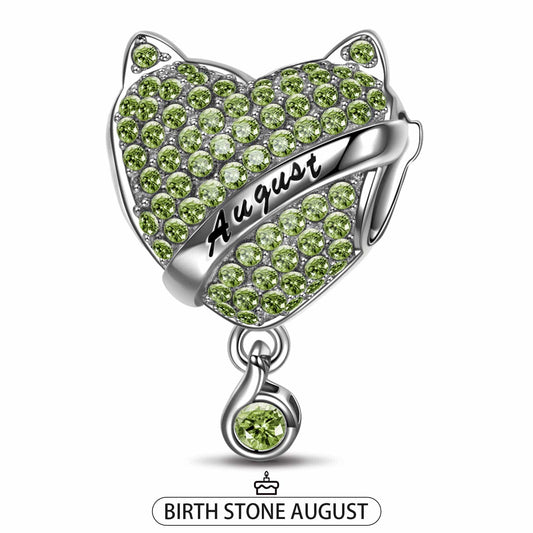 gon- Sterling Silver August Fox Birthday Stone Charms In White Gold Plated