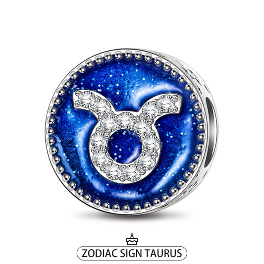 gon- Sterling Silver Taurus Charms With Enamel In White Gold Plated