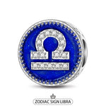 Sterling Silver Libra Charms With Enamel In White Gold Plated