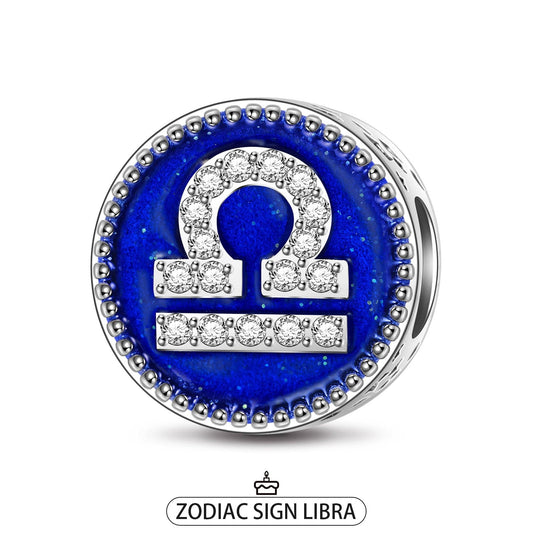 gon- Sterling Silver Libra Charms With Enamel In White Gold Plated