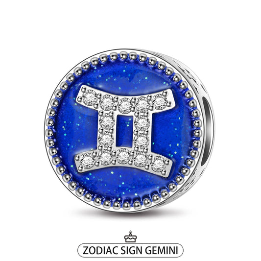 gon- Sterling Silver Gemini Charms With Enamel In White Gold Plated