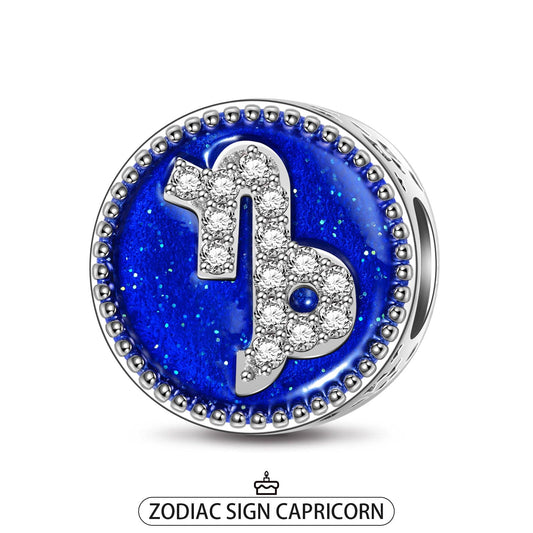 gon- Sterling Silver Capricorn Charms With Enamel In White Gold Plated