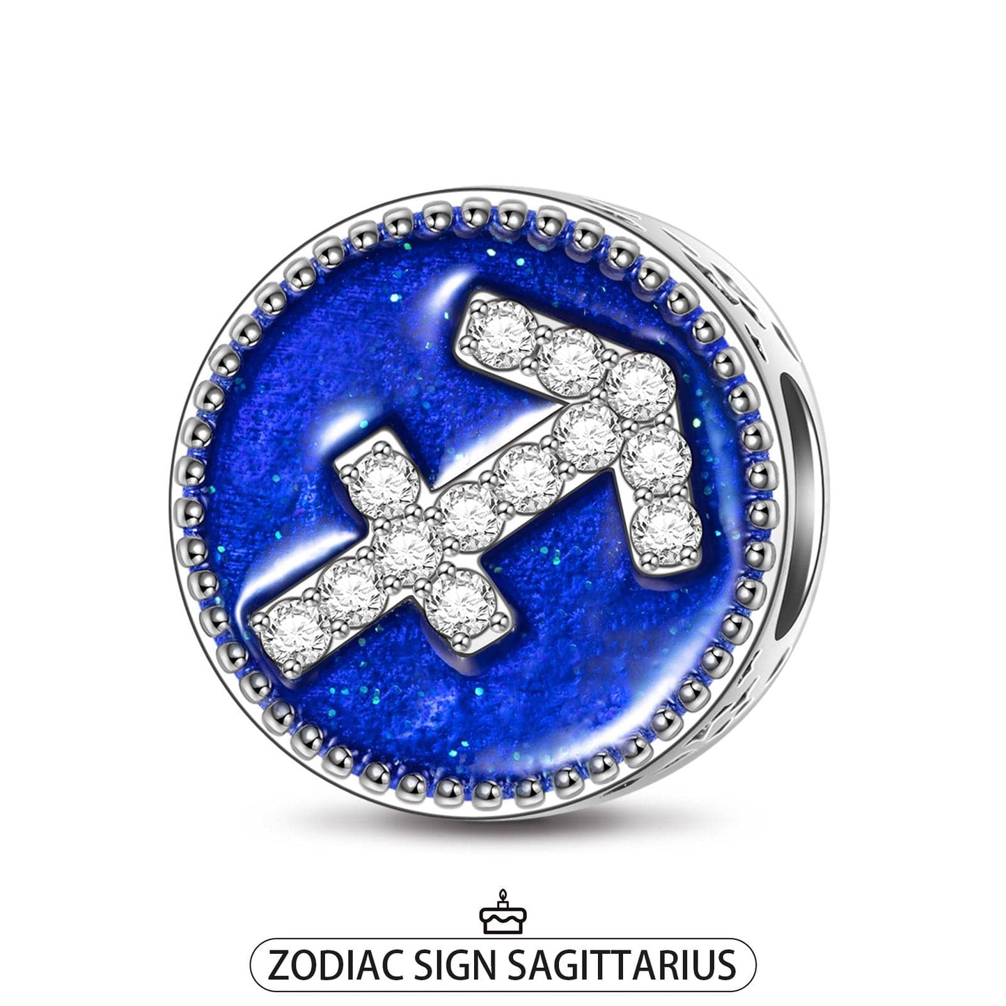 Sterling Silver Sagittarius Charms With Enamel In White Gold Plated
