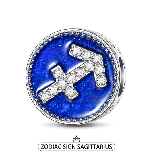 gon- Sterling Silver Sagittarius Charms With Enamel In White Gold Plated