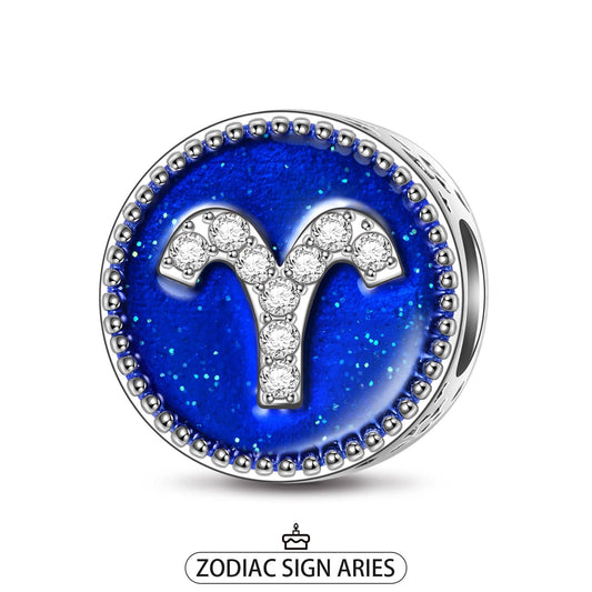 gon- Sterling Silver Aries Charms With Enamel In White Gold Plated