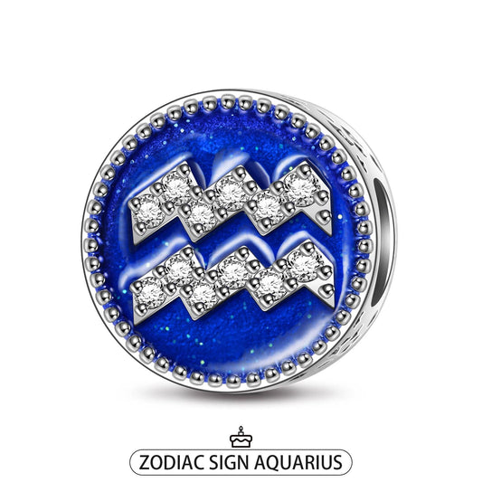 gon- Sterling Silver Aquarius Charms With Enamel In White Gold Plated