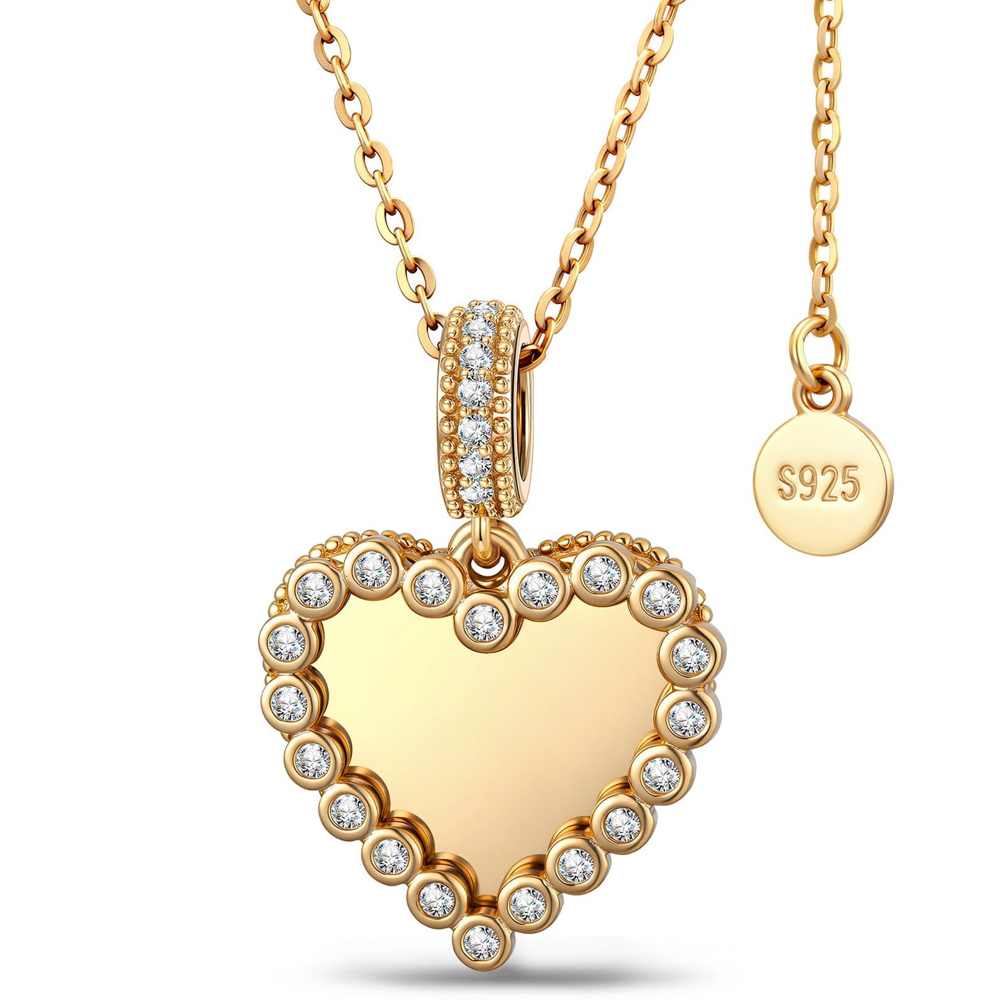 Personalized Engravable Sterling Silver Framed Heart Pendant Necklace In 14K Gold Plated