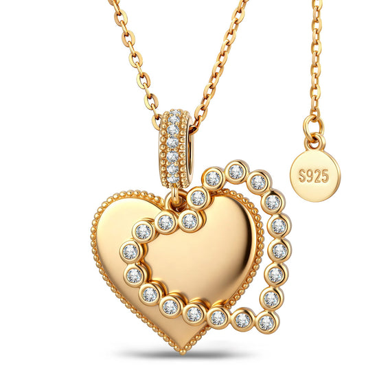 gona- Personalized Engravable Sterling Silver Framed Heart Pendant Necklace In 14K Gold Plated