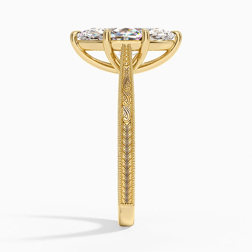 Royal Filigree · 2.0 CT Marquise Lab-Grown Diamond Engagement Ring with Engraved Milgrain Band in Solid 14K Yellow Gold · (Includes IGI Certification from International Gemological Institute)