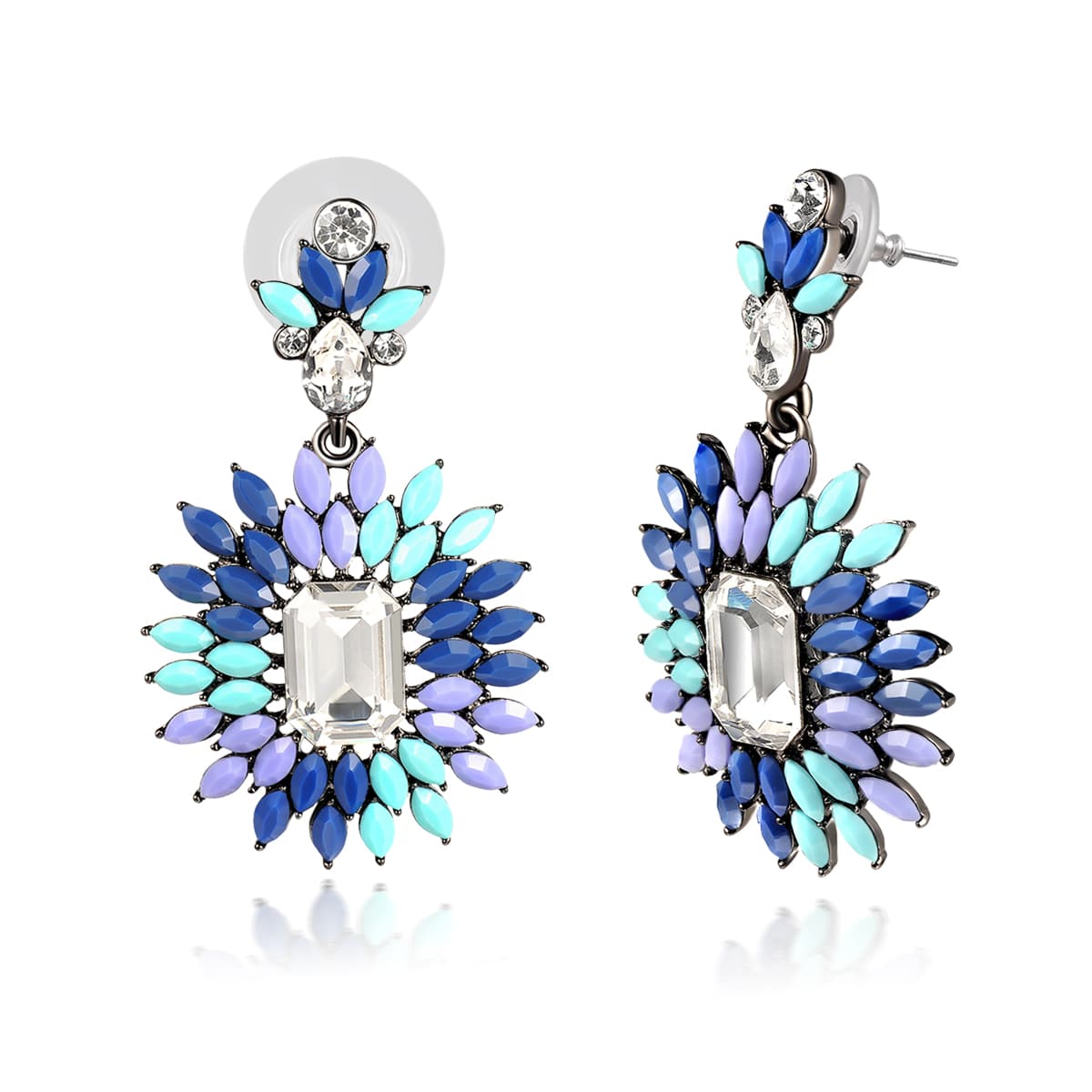 Limited Time Weekend Gift (Valid Friday – Monday): Spend $200+ in a Single Purchase to Get This Ombre Blue Violet Floral Burst Drop Earrings in Gunmetal Finish for FREE (Ships With Order, No Need to Add to Cart)