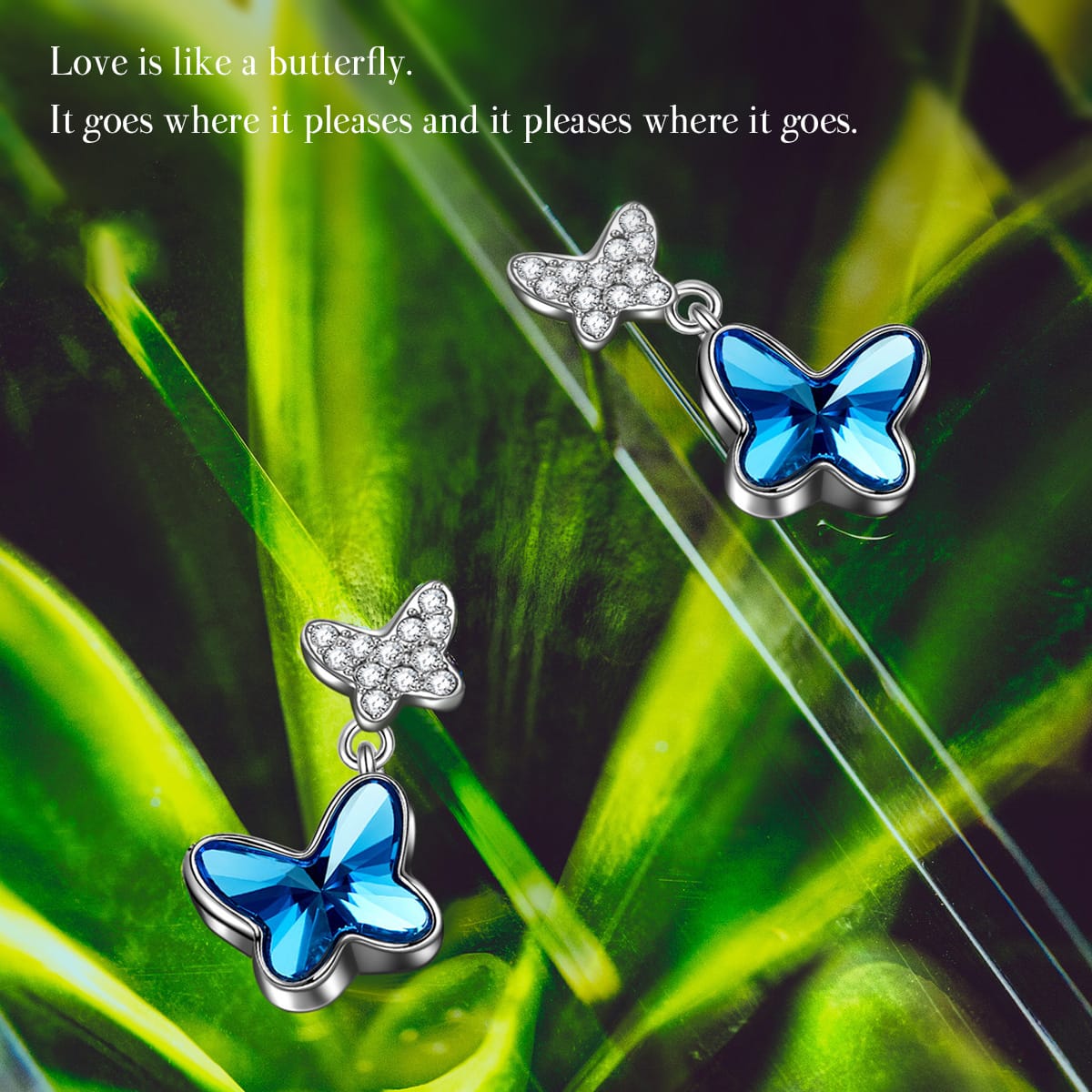 Limited Time Weekend Gift (Valid Friday – Monday): Spend $99+ in a Single Purchase to Get This Butterfly Blue Crystal Drop Stud Earrings in White Gold Plated for FREE (Ships With Order, No Need to Add to Cart)