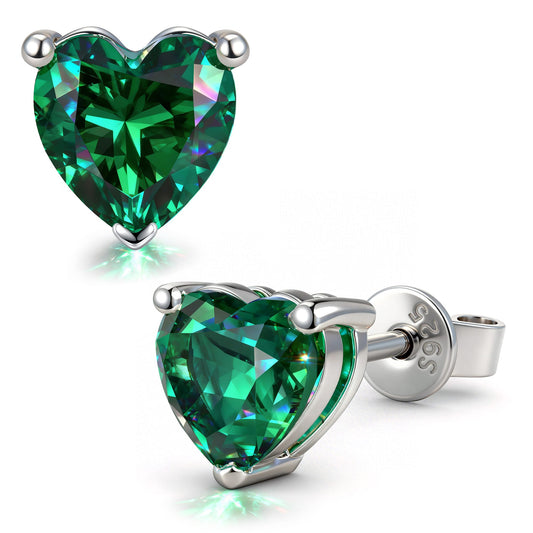 gona- Sterling Silver 2.6 CT.TW Muzo Green Lab-Created Emerald Heart Stud Earrings, May Birthstone Earrings with White Gold Plating (Includes GRC Certification From Gemstone Research Center)