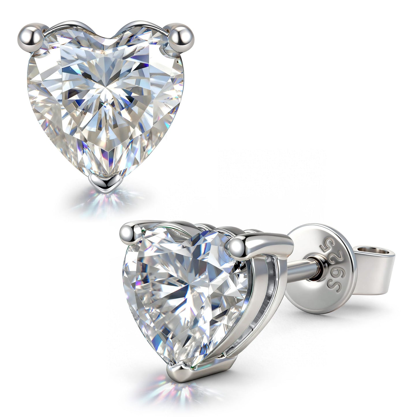 Sterling Silver 2.0 CT.TW D Color VVS1 Moissanite Heart Stud Earrings, April Birthstone Earrings with White Gold Plating (Includes GRA Certification from Gemological Research Association)