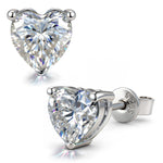 Sterling Silver 2.0 CT.TW D Color VVS1 Moissanite Heart Stud Earrings, April Birthstone Earrings with White Gold Plating (Includes GRA Certification from Gemological Research Association)
