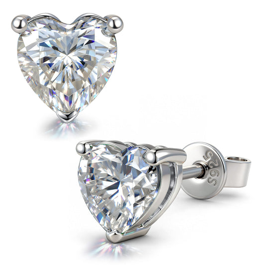 gona- Sterling Silver 2.0 CT.TW D Color VVS1 Moissanite Heart Stud Earrings, April Birthstone Earrings with White Gold Plating (Includes GRA Certification from Gemological Research Association)