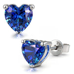 Sterling Silver 3.2 CT.TW Royal Blue Lab-Created Sapphire Heart Stud Earrings, September Birthstone Earrings with White Gold Plating (Includes GRC Certification From Gemstone Research Center)