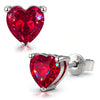 Sterling Silver 3.2 CT.TW Pigeon Blood Red Lab-Created Ruby Heart Stud Earrings, July Birthstone Earrings with White Gold Plating (Includes GRC Certification From Gemstone Research Center)