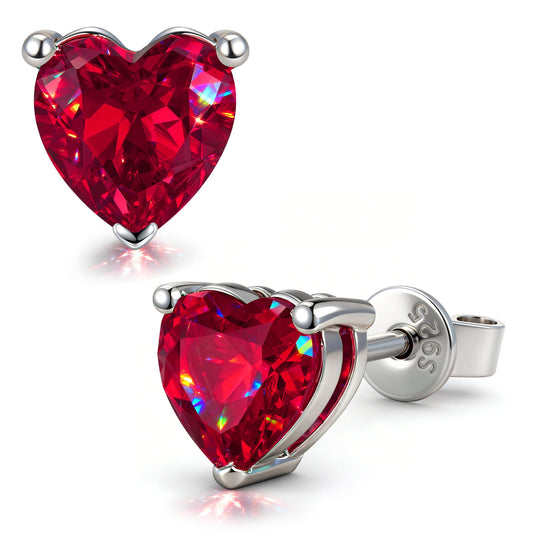 gona- Sterling Silver 3.2 CT.TW Pigeon Blood Red Lab-Created Ruby Heart Stud Earrings, July Birthstone Earrings with White Gold Plating (Includes GRC Certification From Gemstone Research Center)