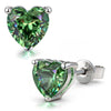 Sterling Silver 3.2 CT.TW Olive Green Lab-Created Spinel Heart Stud Earrings, August Birthstone Earrings with White Gold Plating (Includes GRC Certification From Gemstone Research Center)