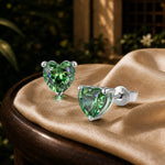 Sterling Silver 3.2 CT.TW Olive Green Lab-Created Spinel Heart Stud Earrings, August Birthstone Earrings with White Gold Plating (Includes GRC Certification From Gemstone Research Center)