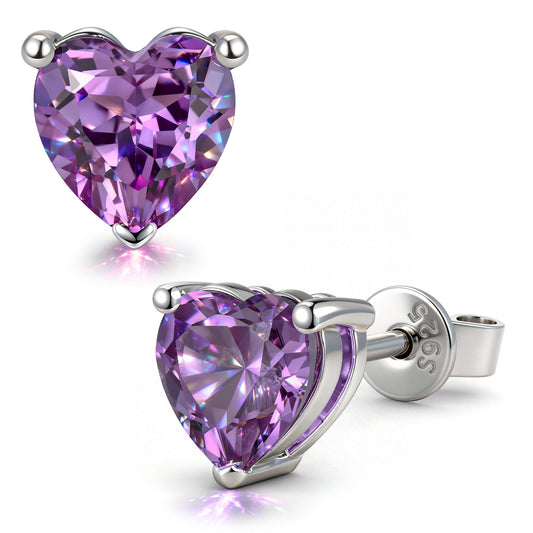 gona- Sterling Silver 3.2 CT.TW Violet Vivid Purple Lab-Created Sapphire Heart Stud Earrings, June Birthstone Earrings with White Gold Plating (Includes GRC Certification From Gemstone Research Center)
