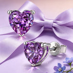 Sterling Silver 3.2 CT.TW Violet Vivid Purple Lab-Created Sapphire Heart Stud Earrings, June Birthstone Earrings with White Gold Plating (Includes GRC Certification From Gemstone Research Center)