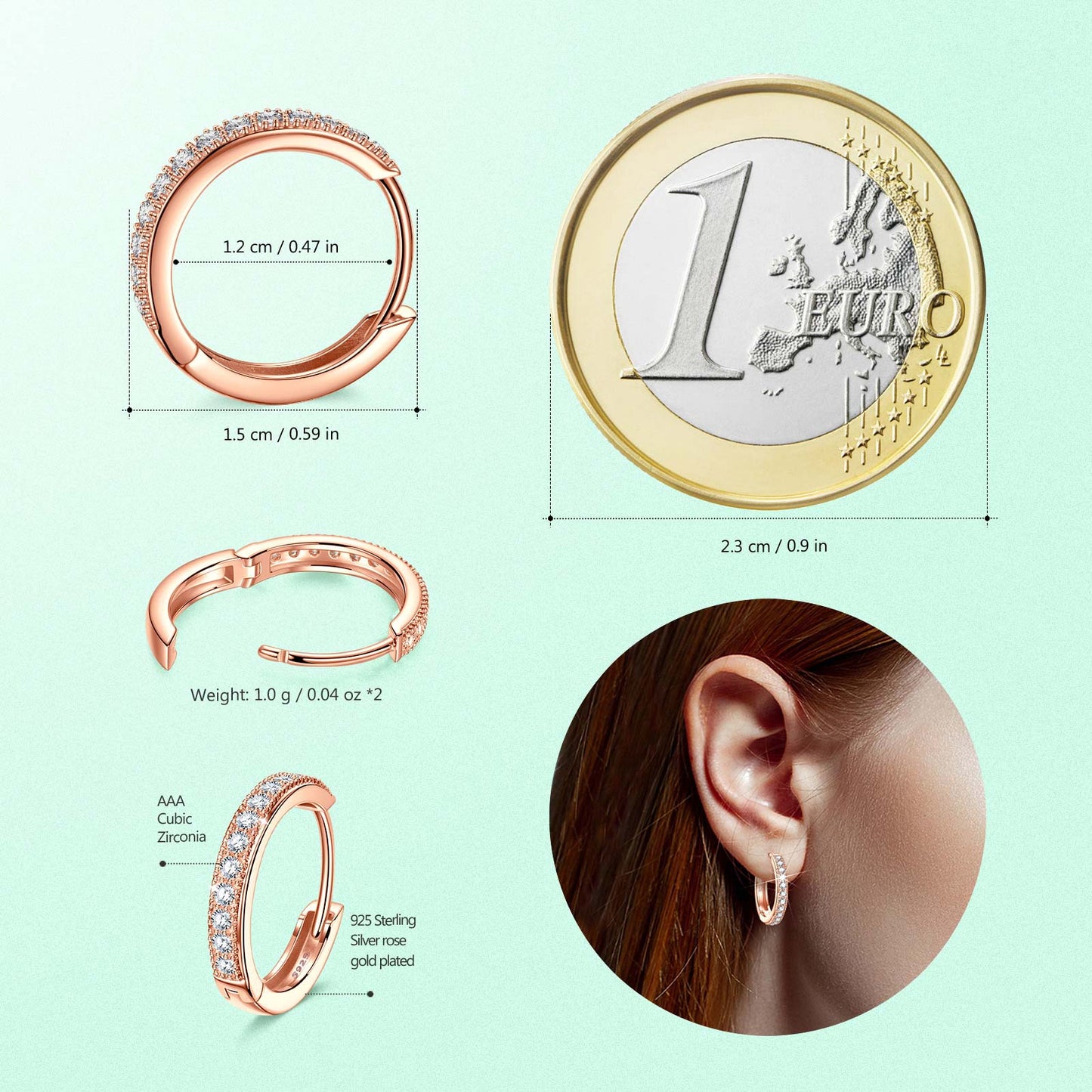 Sterling Silver Classic Hoop Earrings In Rose Gold Plated