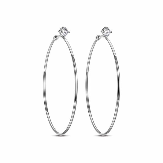gon- Sterling Silver Classic Large Hoop Earrings In White Gold Plated
